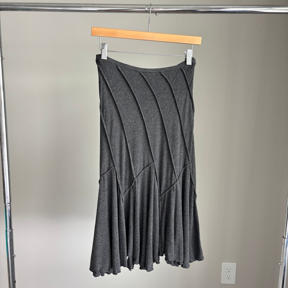 Y2K Vintage Max Studio Skirt S Gray Midi Jersey Knit Romantic Whimsigoth Boho